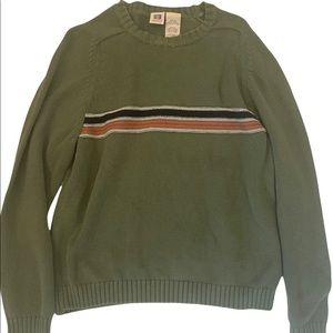 dark olive green sweater with orange black stripe faded glory large